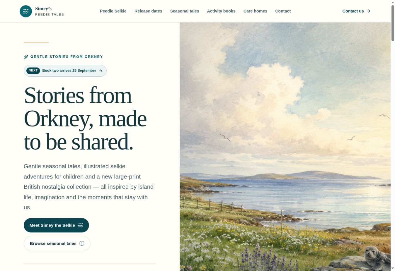 Desktop view of the Simey’s Peedie Tales homepage